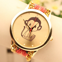 Las nuevas mujeres del reloj del patrón lindo del mono tejido cadena dorado reloj de cuarzo analógico Casual reloj Relogio Relojes Feminino