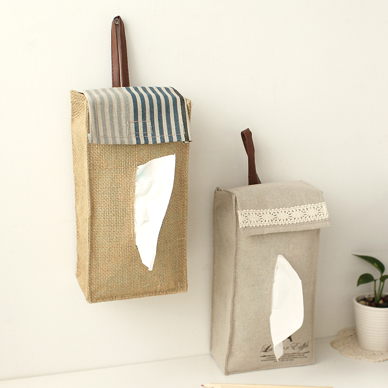 New Rural Style Linen Cloth Car Tissue Holder Tissue Box Holder Paper Hanging Holder Towel Bag
