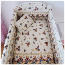 Promotion! 6PCS Bear baby cribs for bedding sets,baby care bed (bumpers+sheet+pillow cover)