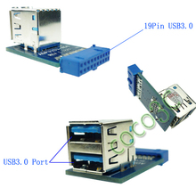 Free Shipping 10 PCS USB 3.0 Hub 19pin USB 3.0 header to Dual USB3.0 A Female Port Converter Card USB3.0 Adapter