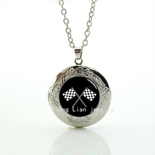 Locket necklace Racing chequered flag 4 checkered flags pendant necklace sport pendant necklace wedding gifts T492