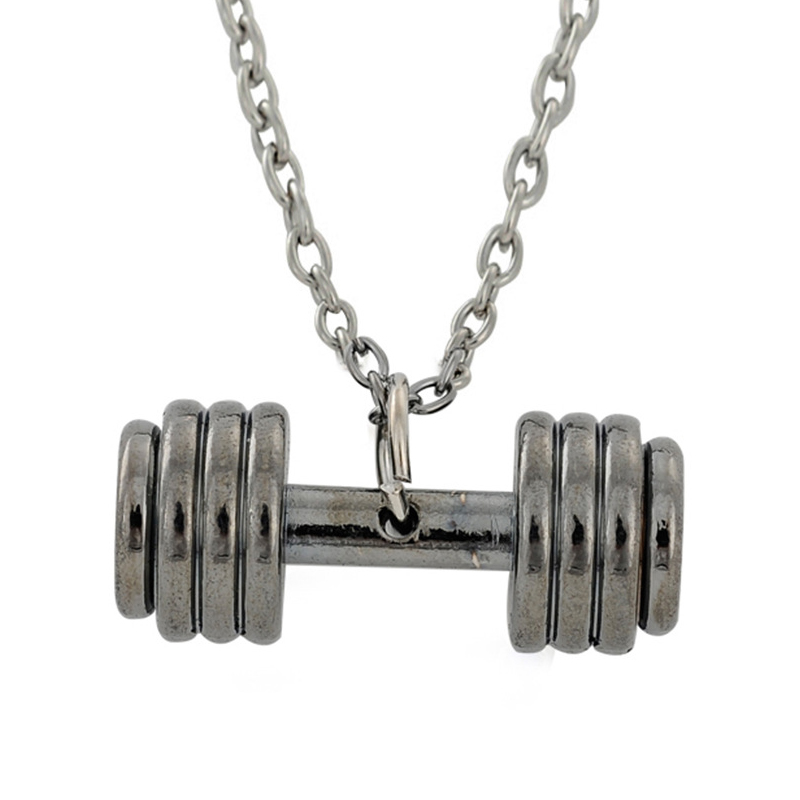 Dumbbell Barbell Kettlebell Necklace Gunblack Silver Dumbbells