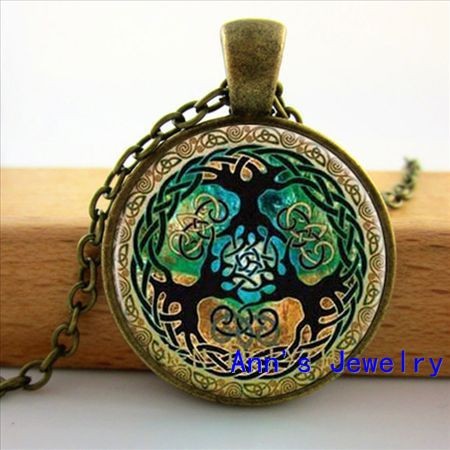 R0050 Handmade Celtic Tree of Life Pendant Celtic Art Necklace Jewelry Birthday Gift Round Glass Bronze Pendant