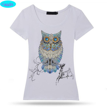 newest arrive Europe fashion style t-shirt for girls Hand-beaded hot fix rhinestone cute Owl pattern kids girl tshirt DZ2