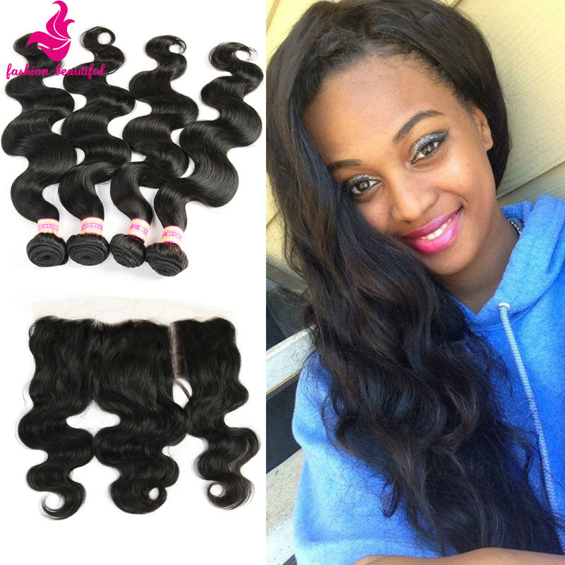 Фотография Unprocessed Virgin Brazilian Hair With Closure 5 Bundles,Body Wave Ear To Ear Lace Frontal With Baby Hair And Bundles Human Hair