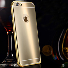 For iPhone 6 6S Luxury Metal Case Mirror Style Aluminum Frame Bling Acrylic Plastic Back Cover