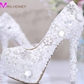 White Pearl Crystal Bridal Wedding Heels Debutante Ball Party Shoes High heeled Rhinestone Platform Amazing Prom