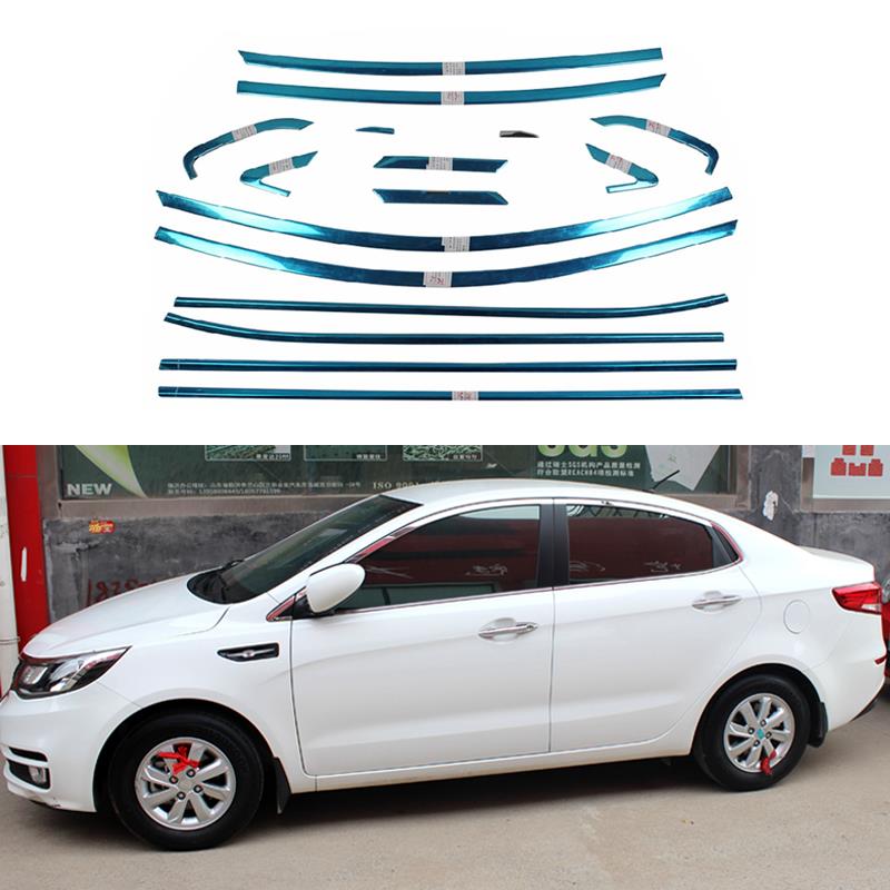 16 Pcs/Set Stainless Steel Styling Full Window Trim Decoration Strips Car Exterior Accessories For Kia Rio K2 2013 2014