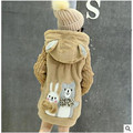 Free Shipping 2016 Winter new girl cute cartoon hooded long coat girl warm wool coat thickening