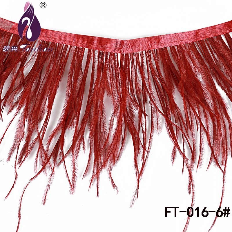 6# red Available Ostrich Feather Trimming Length Fringe Trim Handmade Black Plumas Ribbon for Sewing Crafts