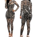plus size s 3xl women Tribal tattoo printing jumpsuit Women sexy bodysuit celebrity catsuit playsuit