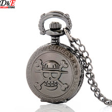 New Style 25mm Black Skeleton Steampunk Necklace Quartz Pocket Watch Skull Pendant Free Shipping P976