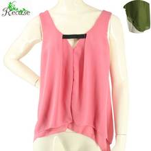 Plus Size Sexy Ruffle Chiffon Women Blouses 2016 Casual Elastic Neck Double Layer Female Summer Tank Tops NZ-BS-12