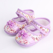 Baby Girls Casual Comforty Crib shoes Floral Bowknot Velcro Cotton Shoes New Free Shipping