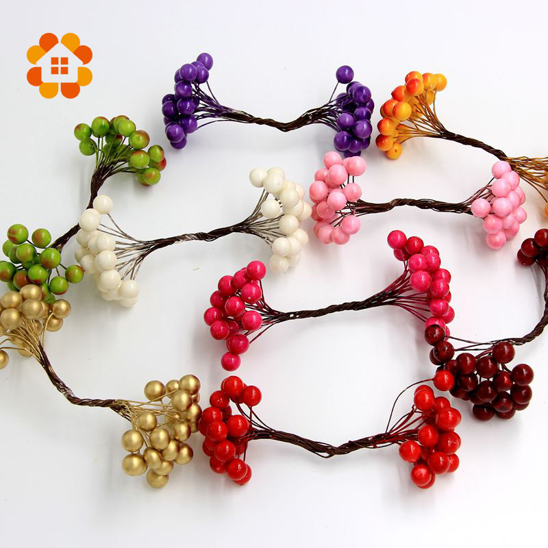 2015 1cm 20pcs lot Mini artificial Berries Bouquet flower Stamen for home Garden wedding Car corsage