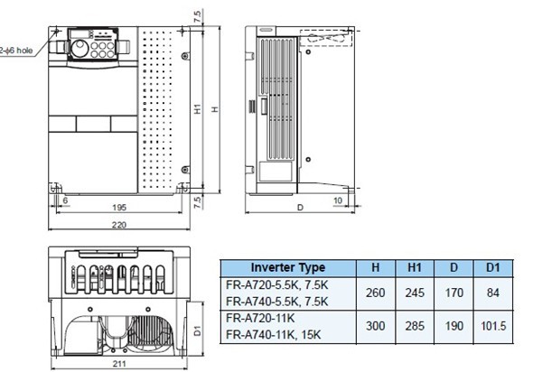 FR-A740-15K-CHT dimensions