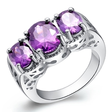 Big Rings for Women Sapphire Ruby Amethyst Jewelry 925 Sterling Silver Vintage Rhinestone Ring Wedding Accessories