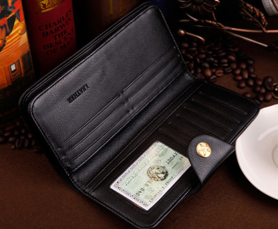 Hot Sale fashion men long wallet quality leather black dark brown card holders clutch purse wallets