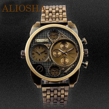 Aliosha Oulm marca hombres llenos de acero reloj para hombre 4 analógico relojes reloj Casual reloj militar únicos cuatro reloj dorado de línea