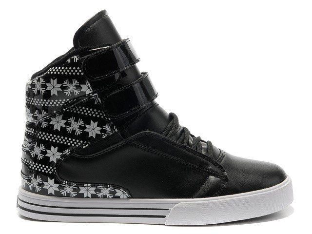 Wholesale Sup TK Society Black White Snow Flake Full Leather High Top Skate Shoes_2