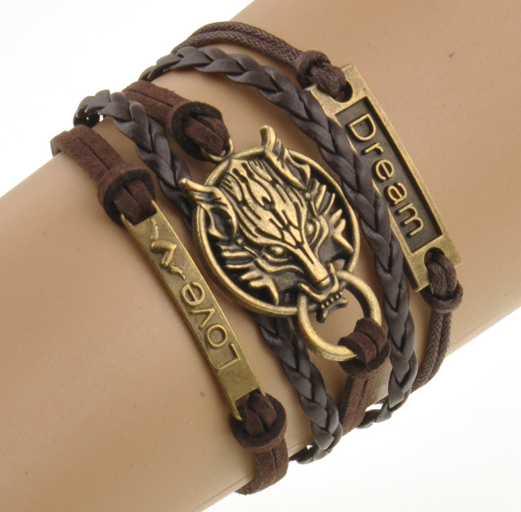 Charm Boho Wolf Style Brown Rope Chain Bracelet Men Jewelry Bracelets For Women Pulseras Mujer With