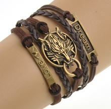Charm Boho Wolf Style Brown Rope Chain Bracelet Men Jewelry Bracelets For Women Pulseras Mujer With Nameplate Free Shipping