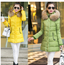 free Shipping The new winter fur collar cotton dress size slim down long coat thick cotton padded jacket