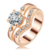 Newest Trendy Finger Rings 2014 AAA Swiss Zircon 18K Gold/Rose Gold Plate Fashionable Couple Rings Ri-HQ1136