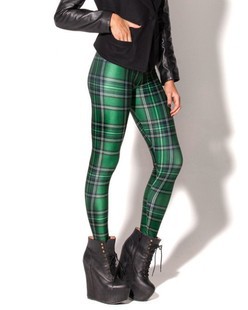 New Arrival Women 2016 Designed Digital Printed Spandex Pants Vintage font b Tartan b font Green