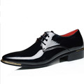 2016 Hot Sale Business Men Casual Patent Leather Lace up Shoes Pointed Toe Retro British Style