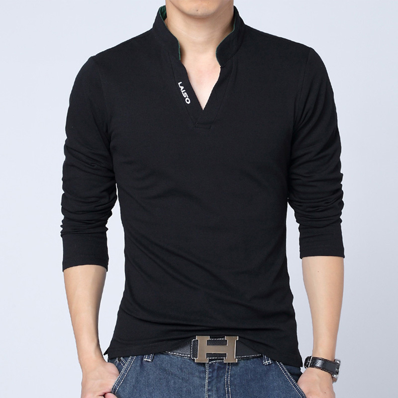 2015 New Fashion Brand Men Clothes Solid Color Long Sleeve Slim Fit T Shirt Men 100