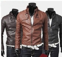 Men’s leather coat in the fall and winter of 2014 Cultivate one’s morality collar Men’s leather jackets free shipping