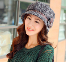 Autumn and winter women s fashion beret lady elegant bow bucket hats painter cap free shipping