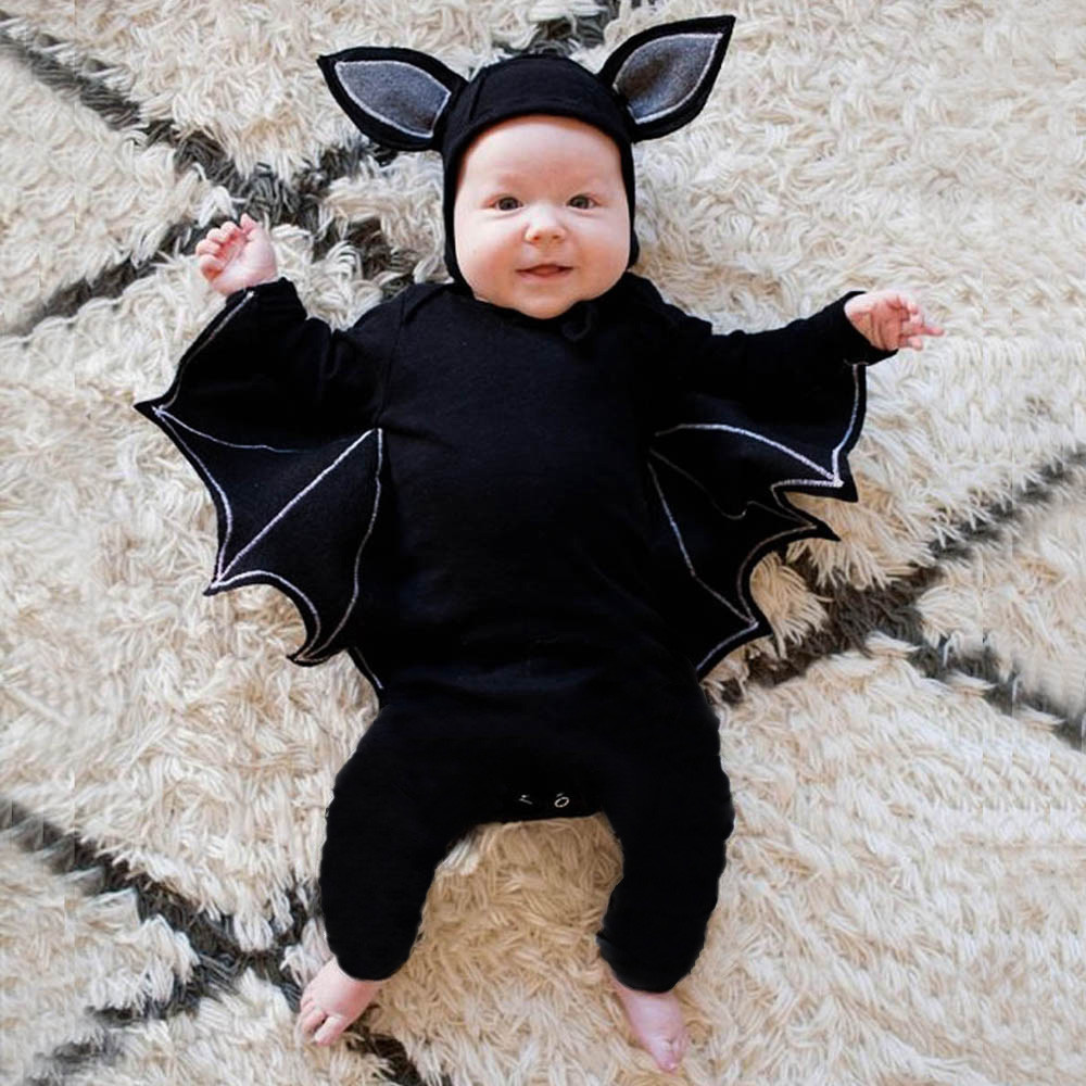 Infant Baby Boy Girl Halloween Cosplay Costume Romper Bat Suit W// Hat Hooded Set