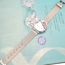 cat quartz Hello Kitty Watch women luxury fashion lady girl silver steel net band cute Wristwatch