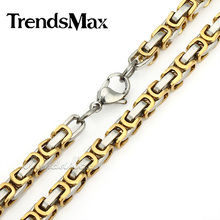 18 36inch 5mm Boys Steel Chain Gold Plated Chain Byzantine Box Stainless Steel Mens Necklace Jewelry