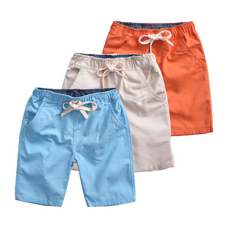 2015 New Arrival Boys Summer Solid Flax Sport Shorts Kids Cotton Beach Shorts Children Casual Trouser