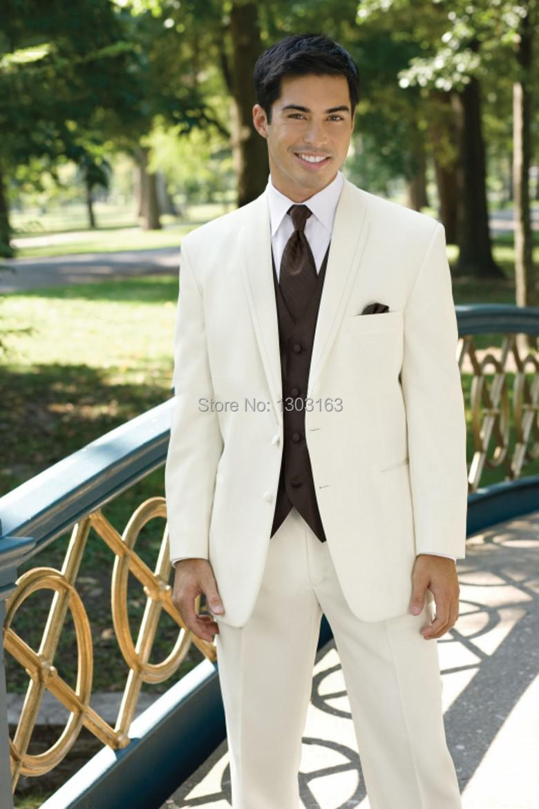 2014 Fashion Men Suits Ivory Groom Tuxedos groomsman Suit wedding mens suits (Jacket+Pants+Vest+Tie)Free Shipping