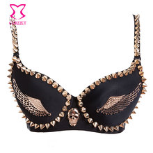 Exotic Lingerie Black Gold Studded Rivet & Wings Underwear Women Bra Sexy Lingerie Bikini Steampunk Rock Gothic Push Up Bra
