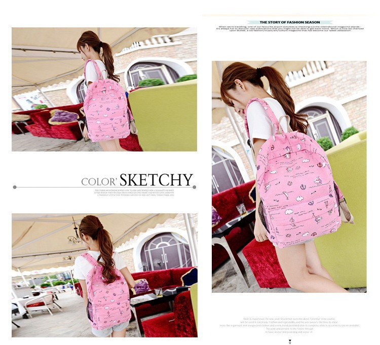 Backpack 2015 New Fashion Cartoon Printed Canvas Leisure Travel Big Capacity School Backpack Free Shipping9