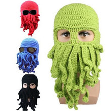 Winter Warm Novelty Handmade Knitting Wool Funny Cthulhu Beard Octopus Hats Mask Caps Crochet Tentacle Beanies Men Women Unisex
