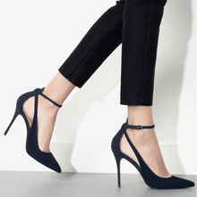 Genuine leather women’s shoes fashion sexy genuine leather pointed toe high-heeled shoes belt women’s shoes button thin heels