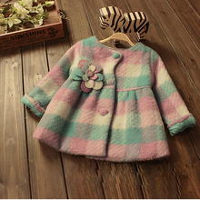 Children clothing new baby girls fashion outerwear princess grid kids winter long pastoral style coat baby thick warm blazer