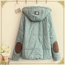 Pentagram Print detachable cap Coat women Zipper Hooded jacket winter Fashion Slim woman cotton clothes Add