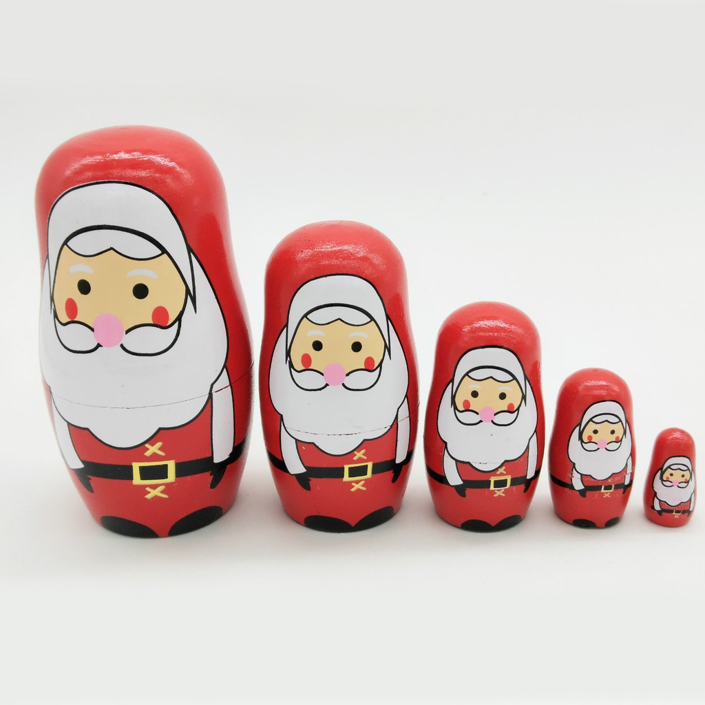 Christmas Santa Claus Wooden Russian Nesting Dolls Stacking Matryoshka Doll Set