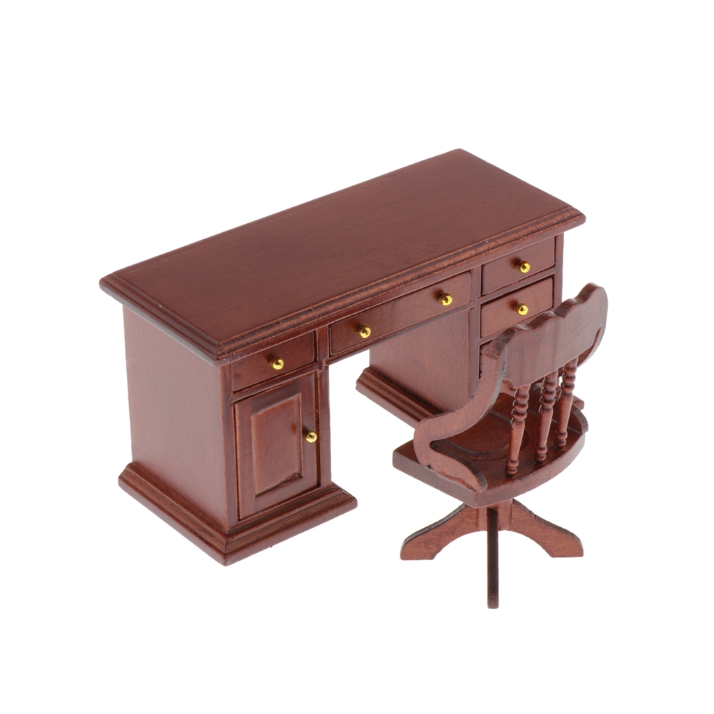 Dollhouse Miniature Furniture Wood Writing Desk 3