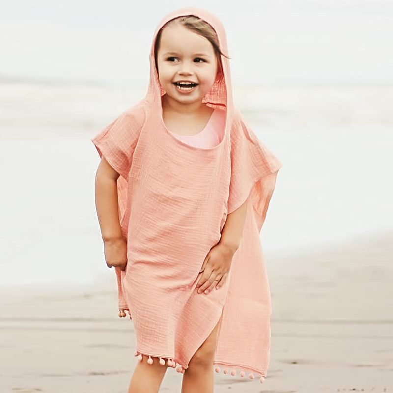 Description Picture 3 of itemCute Summer Toddler Kids Baby Girls Boys Boho Long Cardigan Cape Dress Beach Cover Up Solid Casual Kids Hooded Top Blouse