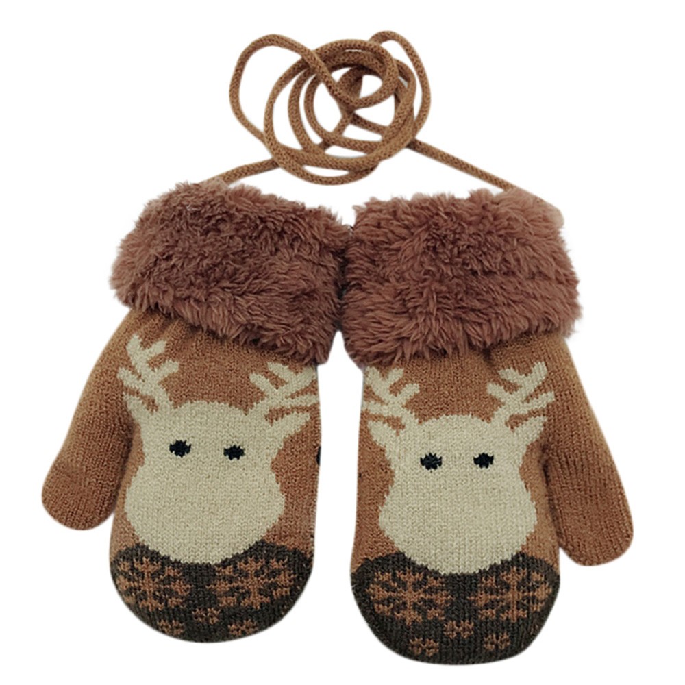 toddler baby winter cartoon deer velvet knitted mittens gloves