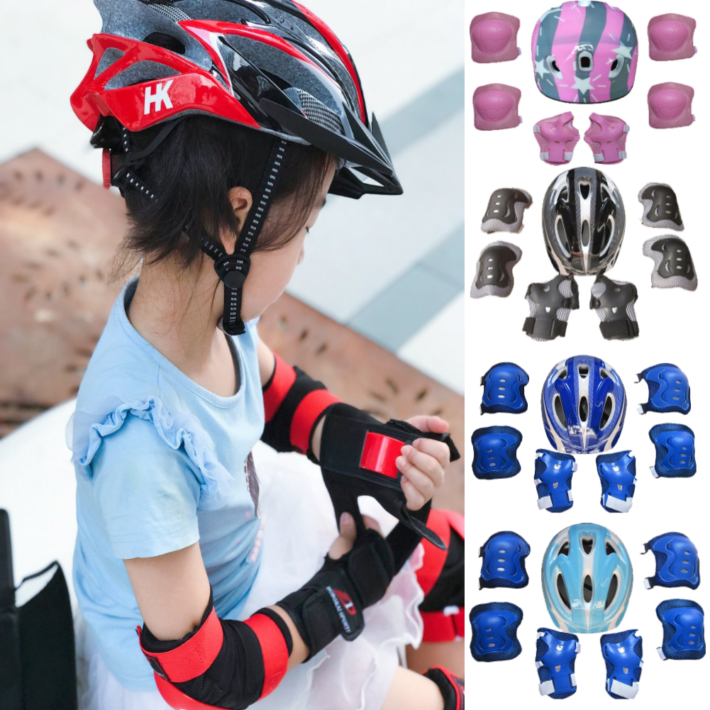 STOBOK 7pcs Kids Sport Protective Gear Panda Print Helmet Knee Pads Elbow Pads Wrist Guards for Bike Bicycle Skateboard Scooter Rollerblading