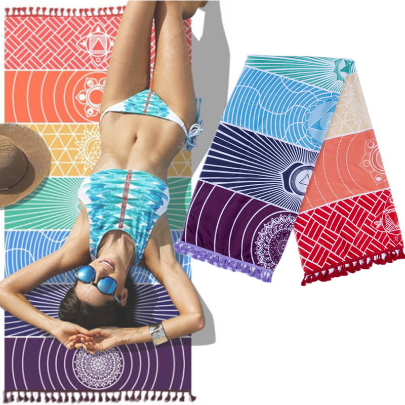 Description Picture 6 of itemWomen Yoga Mat Bohemia India Mandala Blanket 7 Chakra Rainbow Stripes Tapestry Beach Mats For Women Throw Towel Travel Yoga Mat
